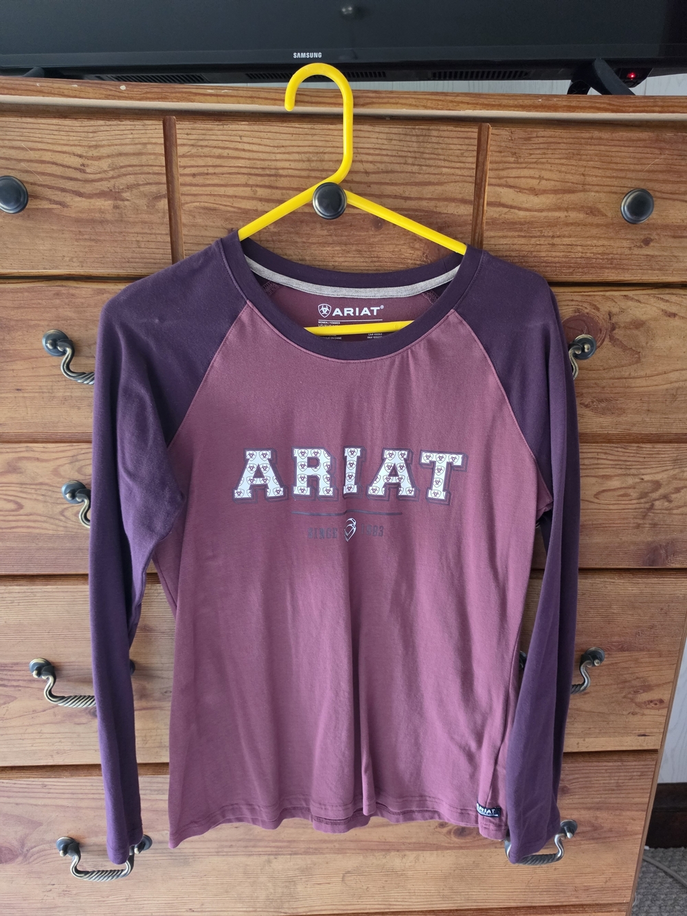 Ariat Long Sleeve Raglan Tee in Plum & Eggplant